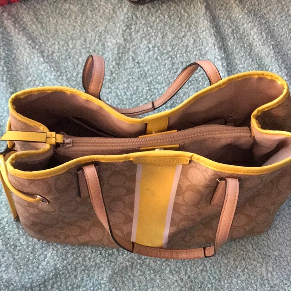 Yellow Stripe Coach Handbag - Picture 3 of 8